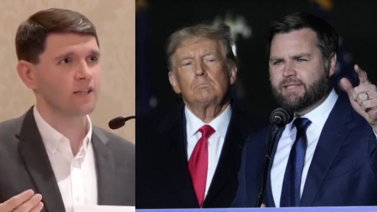 Screenshot of James Talarico; Donald Trump and J.D. Vance