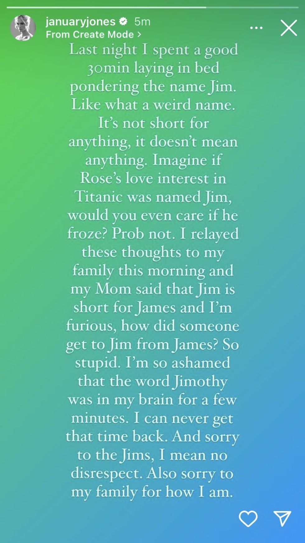 Screenshot of January Jones' Instagram post