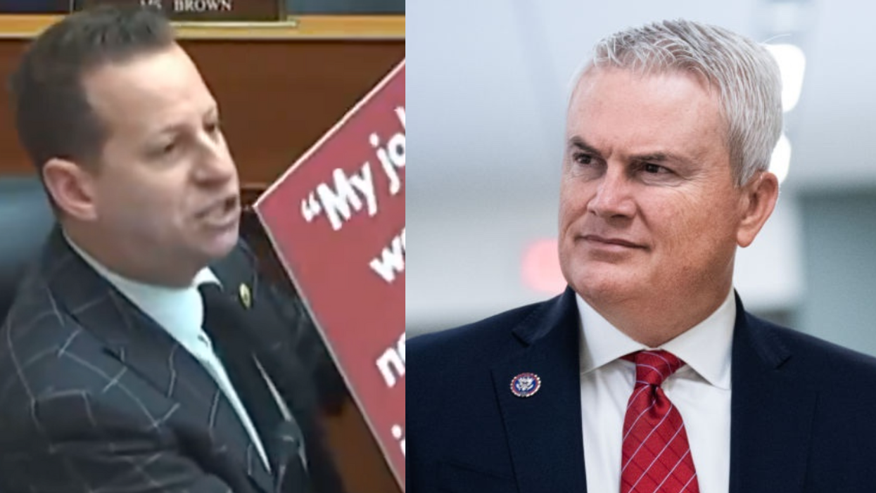 Screenshot of Jared Moskowitz holding up his Comer sign; James Comer