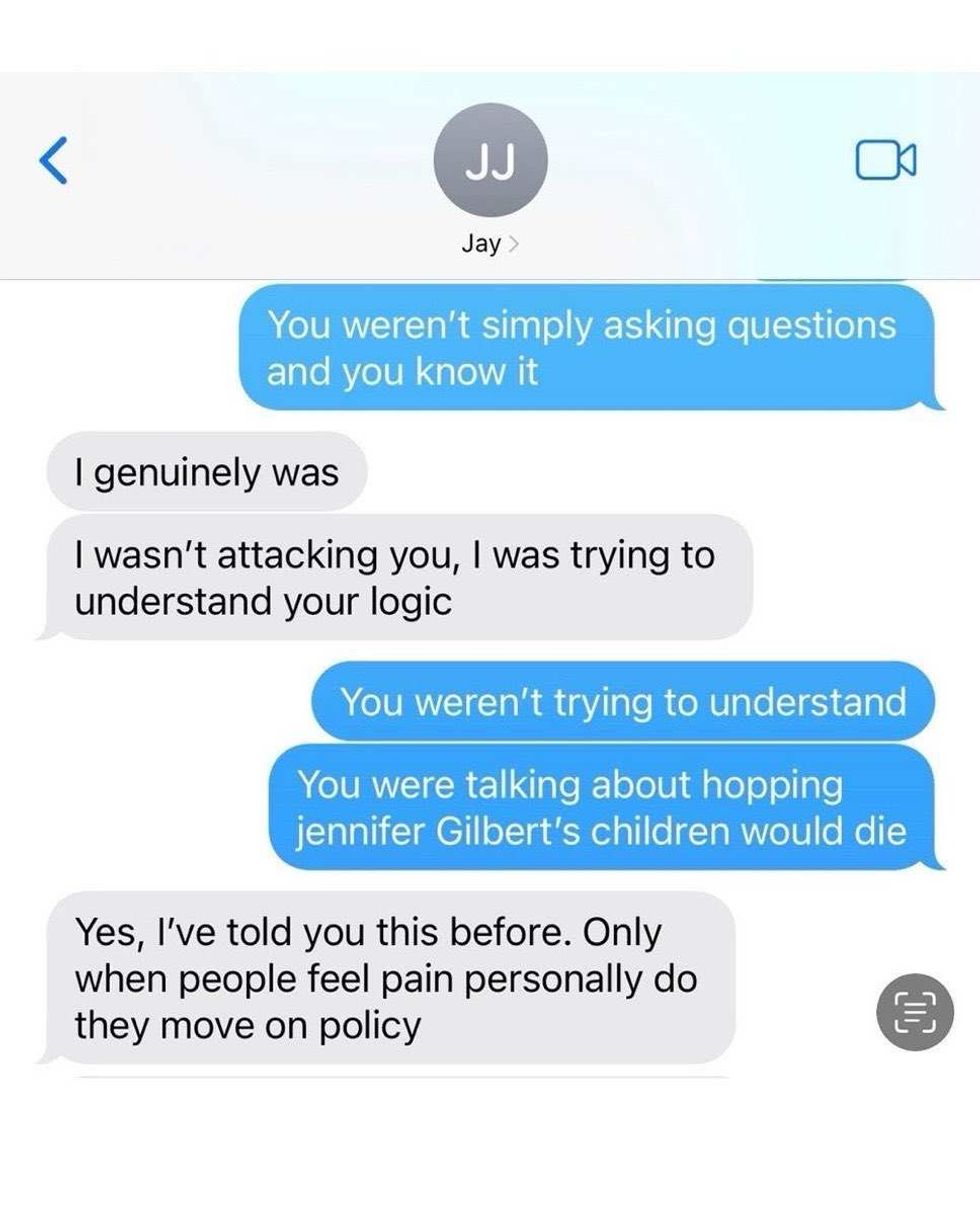 Screenshot of Jay Jones' text exchange