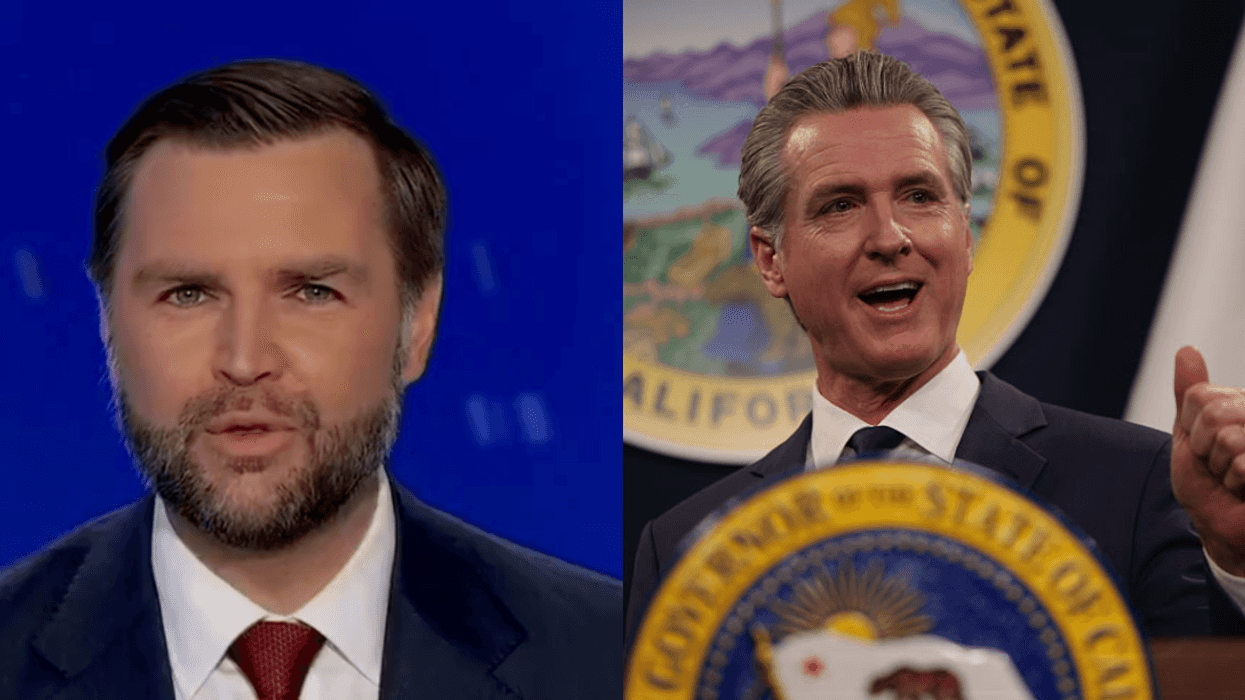 Screenshot of JD Vance; Gavin Newsom