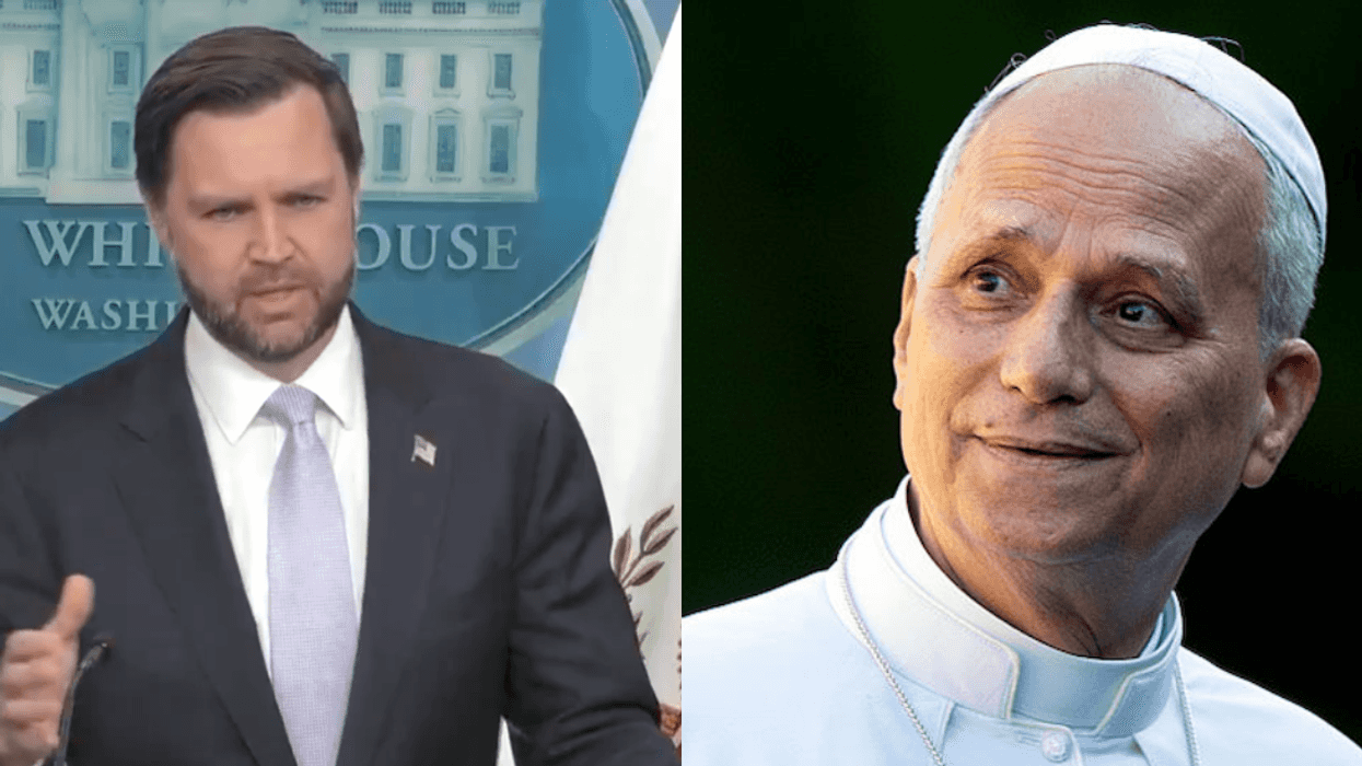 Screenshot of JD Vance; Pope Leo