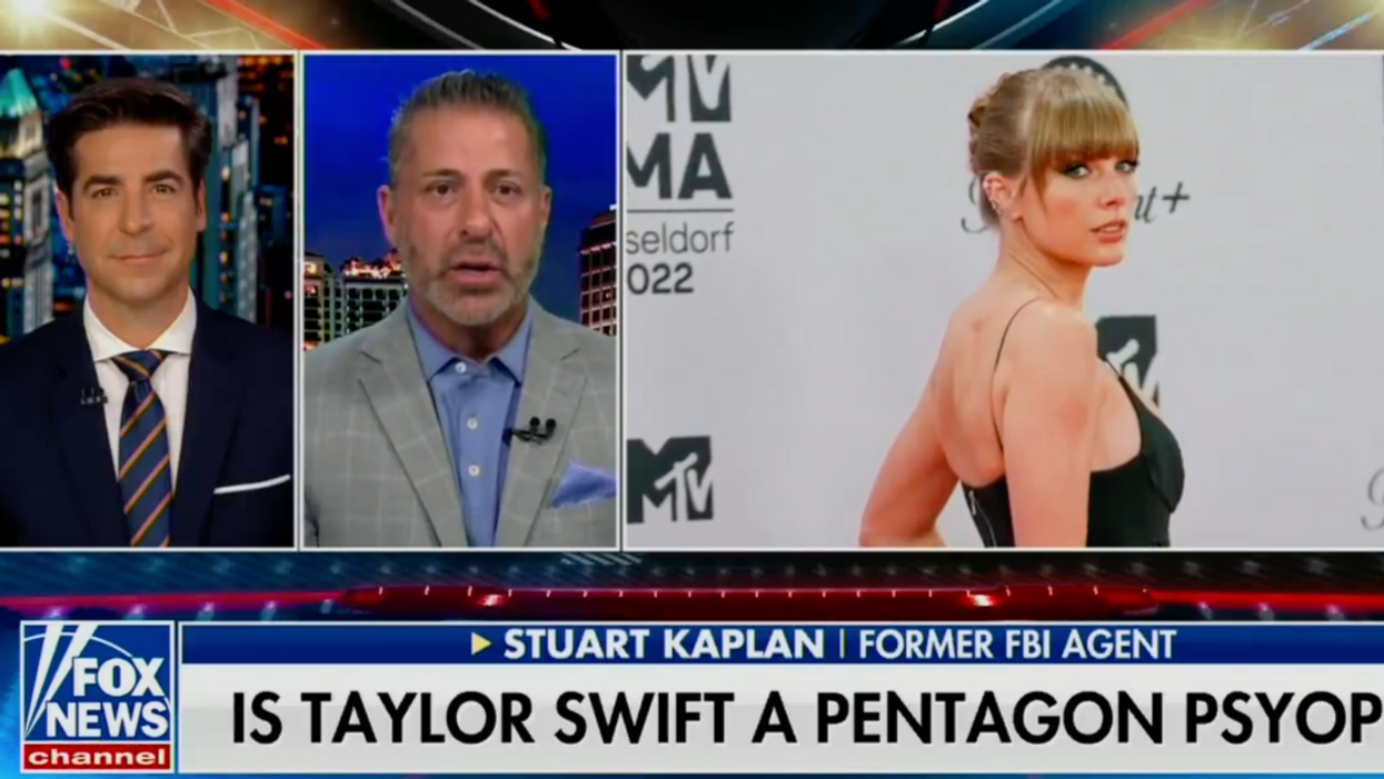 Screenshot of Jesse Watters and Stuart Kaplan discussing Taylor Swift