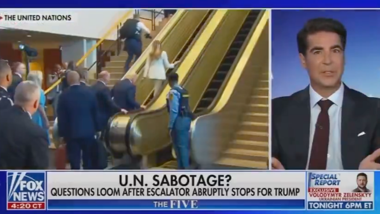 Screenshot of Jesse Watters discussing UN escalator incident