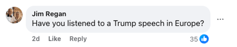 Screenshot of Jim Regan's post