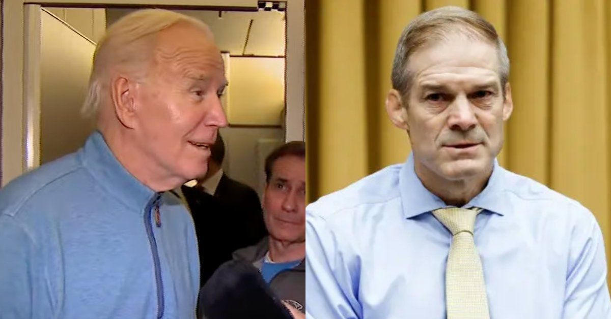 Screenshot of Joe Biden; image of Jim Jordan