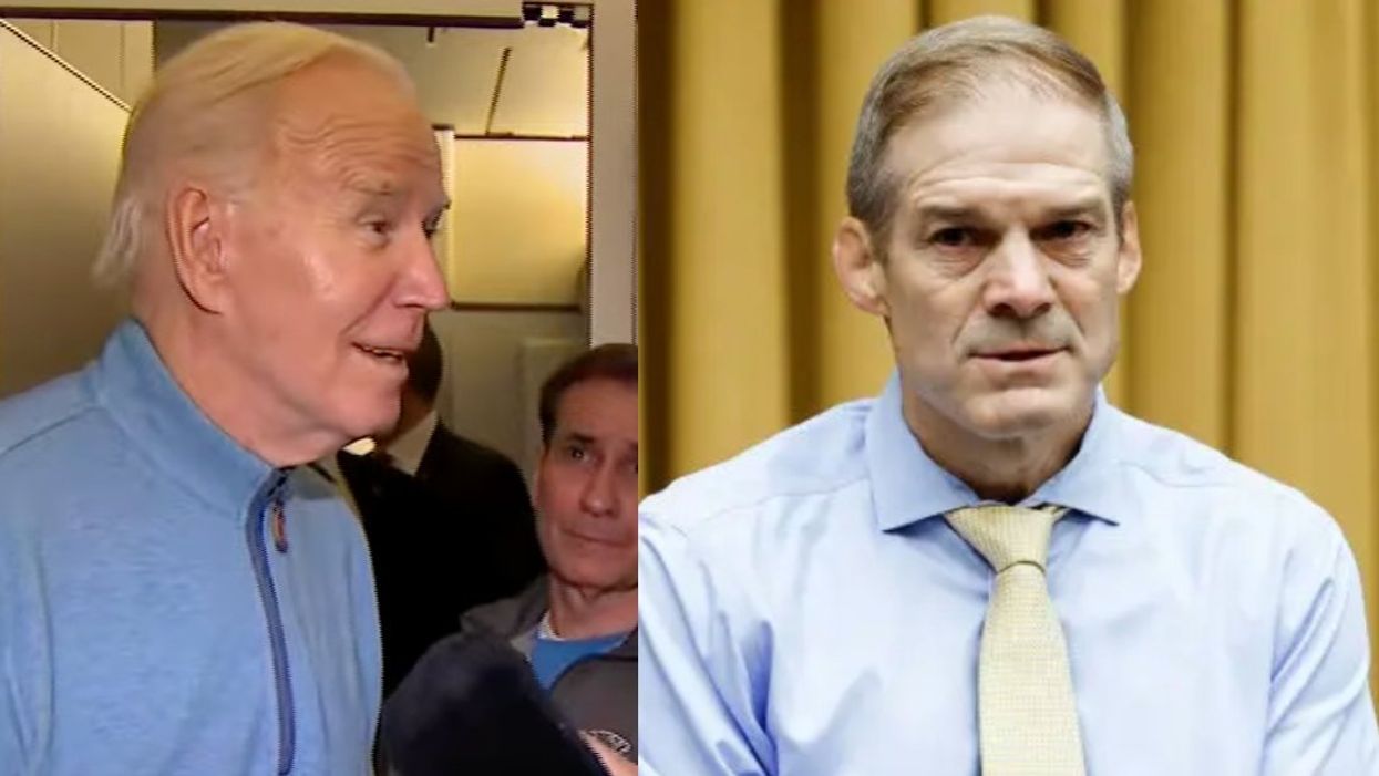 Screenshot of Joe Biden; image of Jim Jordan