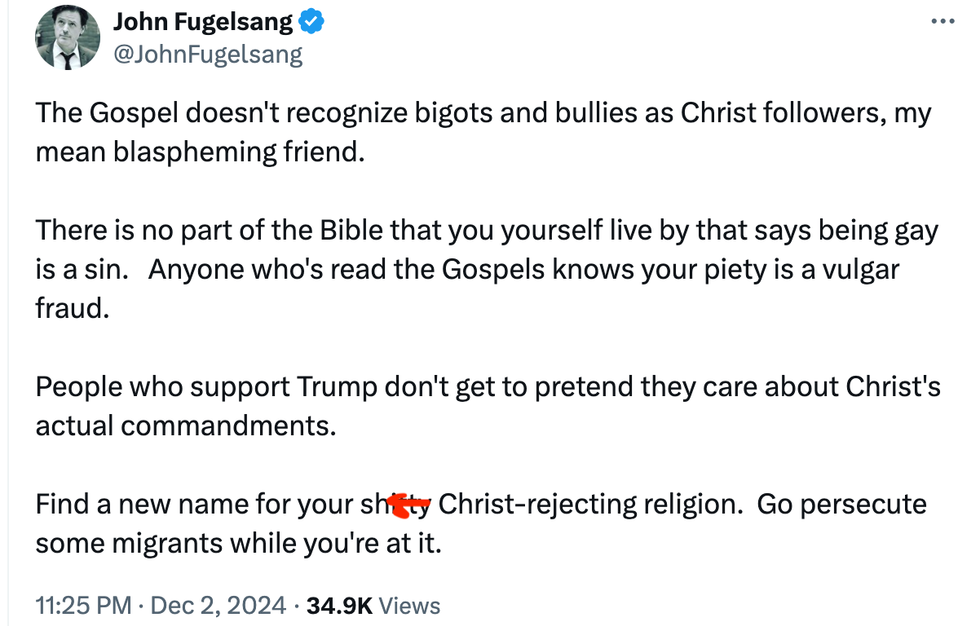 Screenshot of John Fugelsang's post