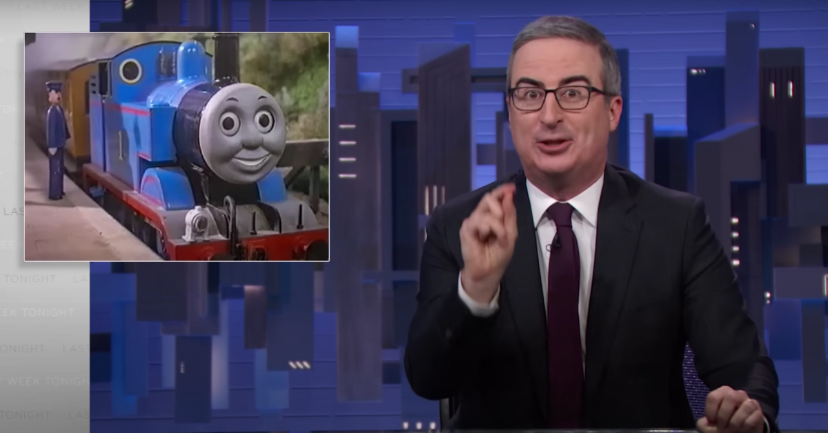 Screenshot of John Oliver discussing "Thomas the Tank Engine"