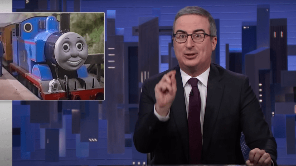 Screenshot of John Oliver discussing "Thomas the Tank Engine"