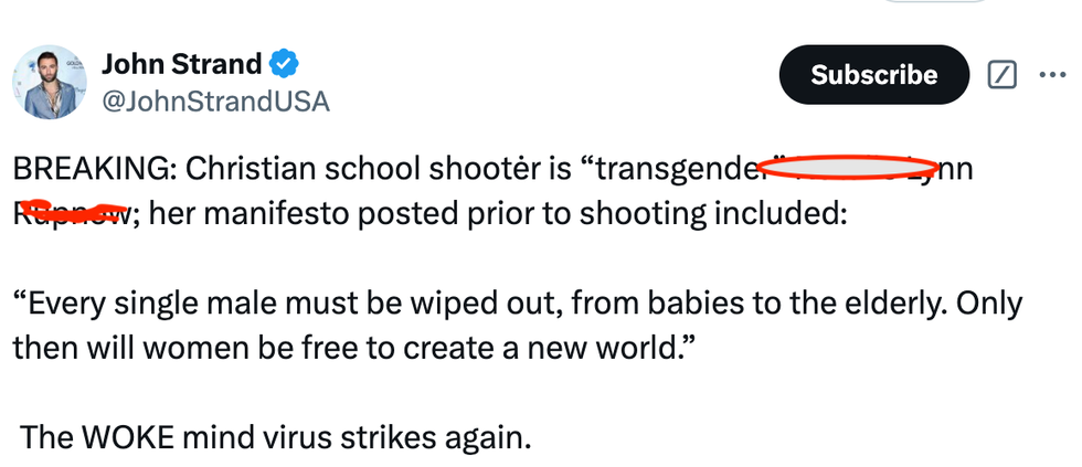 Screenshot of John Strand's X post