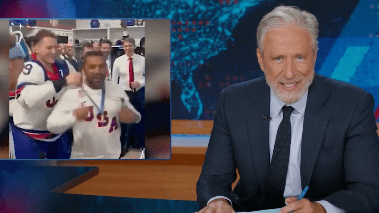 Screenshot of Jon Stewart discussing Kash Patel
