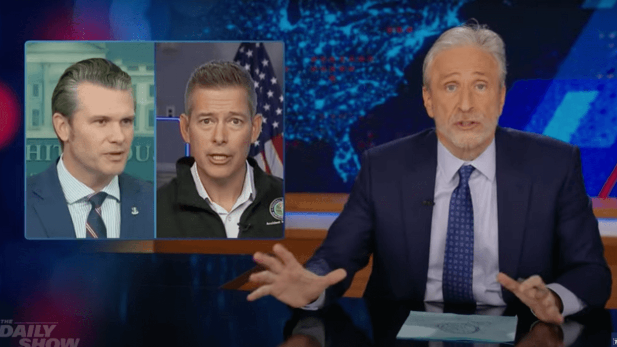 Screenshot of Jon Stewart discussing Pete Hegseth and Sean Duffy