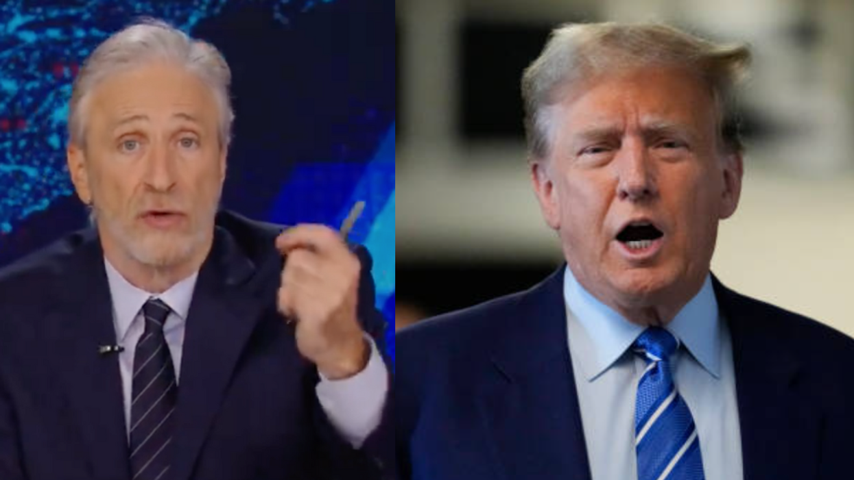 Screenshot of Jon Stewart; Donald Trump