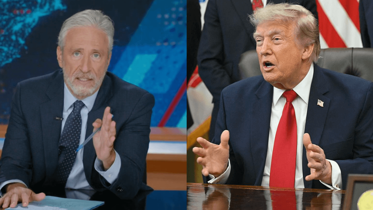 Screenshot of Jon Stewart; Donald Trump