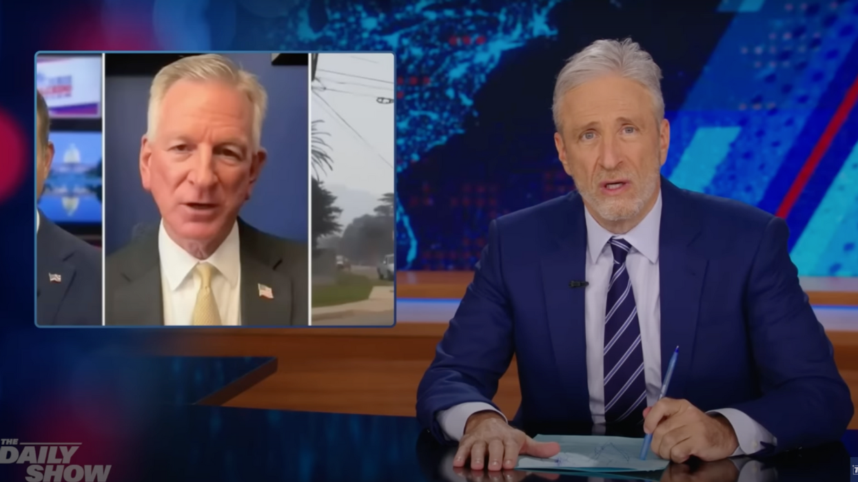 Screenshot of Jon Stewart speaking to Tommy Tuberville