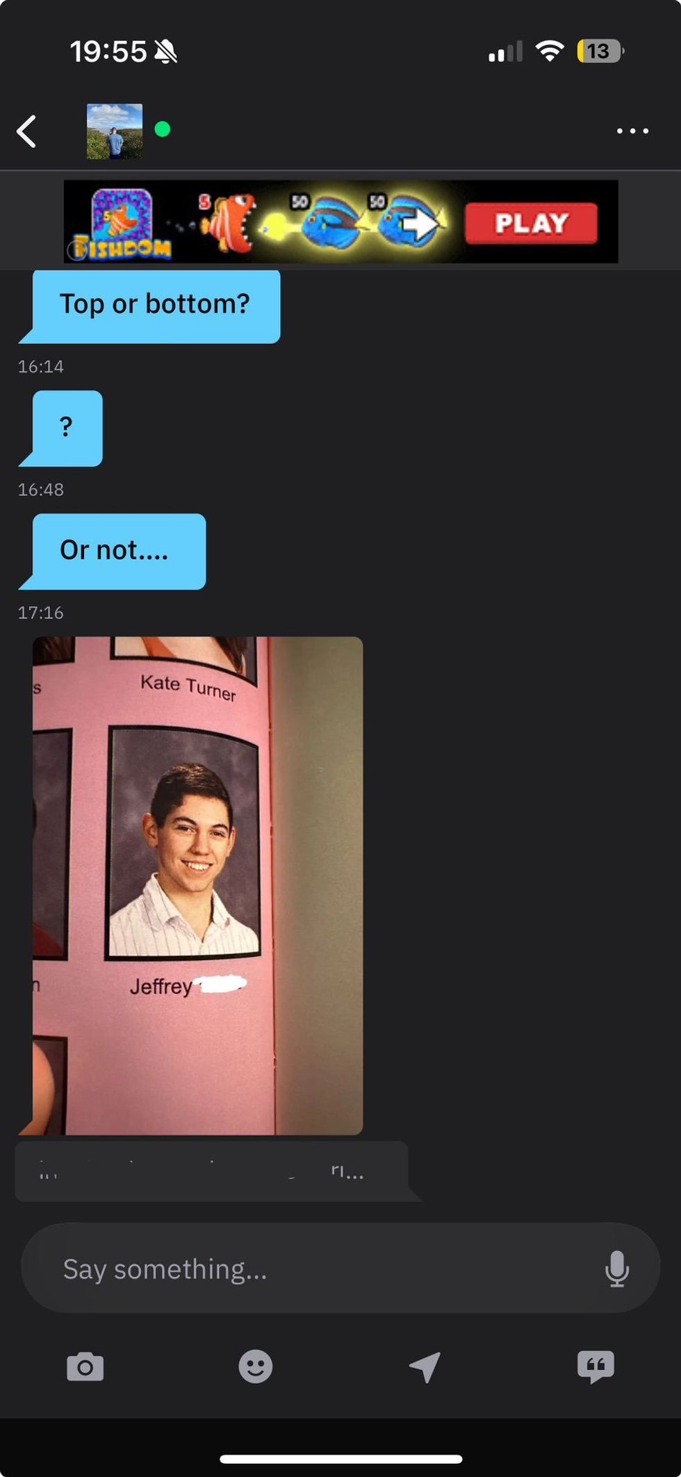 Screenshot of JP's exchange on Grindr