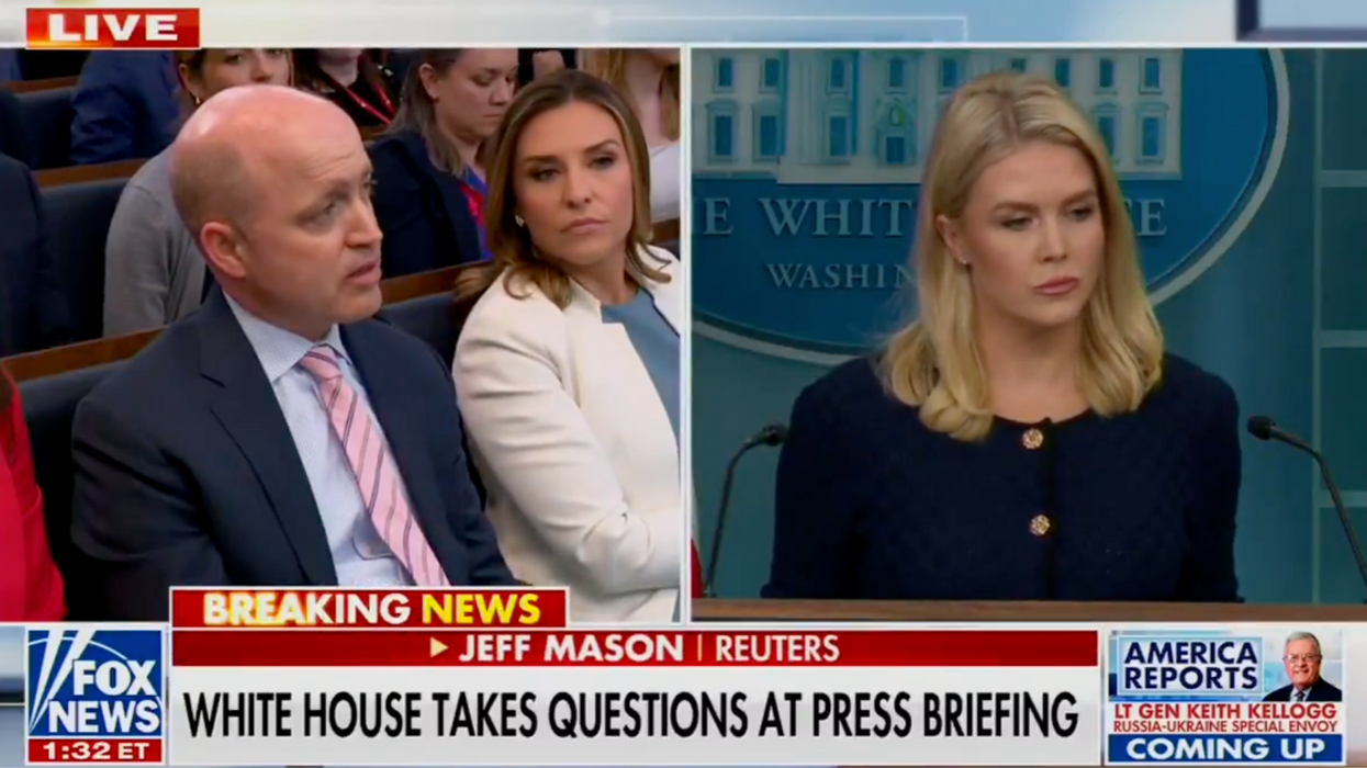 Screenshot of Karoline Leavitt hearing from reporter during press briefing