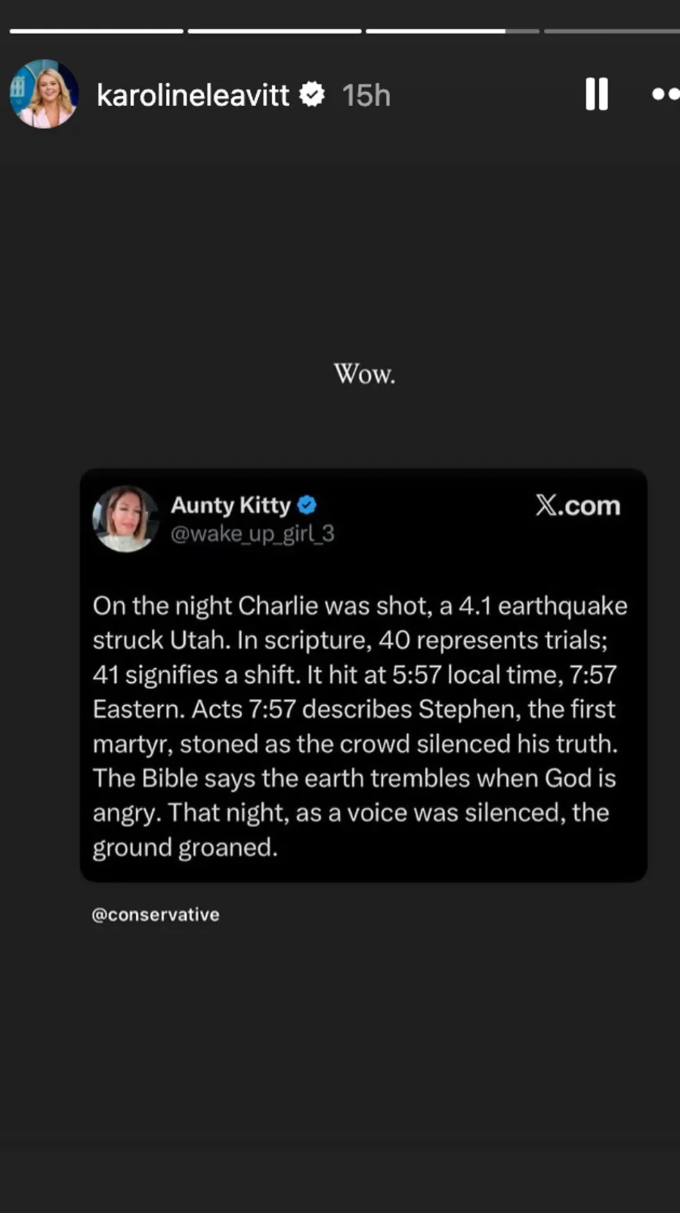 Screenshot of Karoline Leavitt's Instagram story