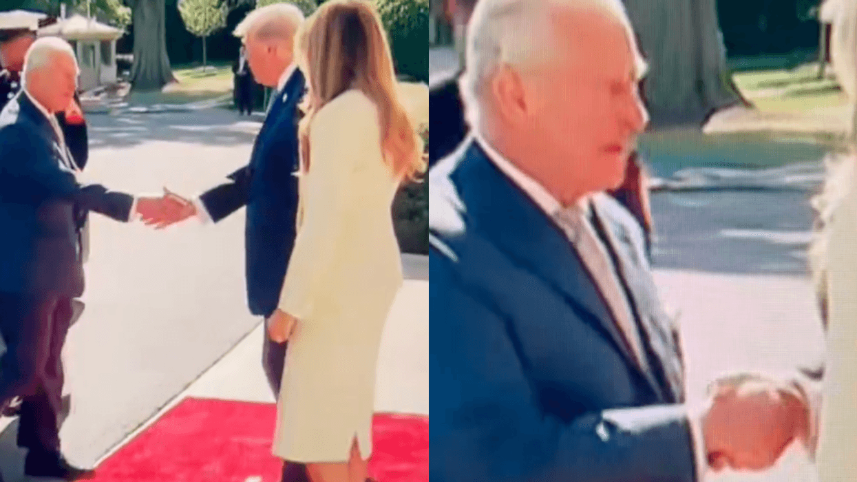 Screenshot of King Charles shaking hands with Donald Trump