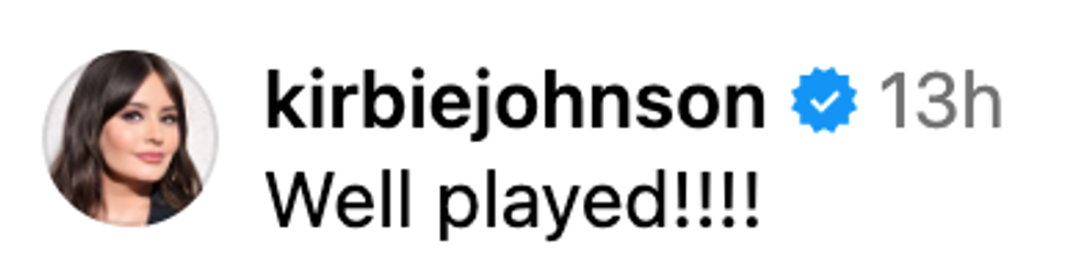 Screenshot of @kirbiejohnson's Instagram post