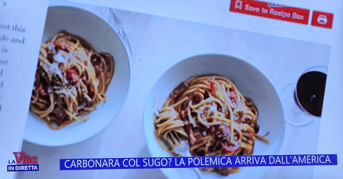 screenshot of La Vita IN DIRETTA story about New York Time carbonara recipe