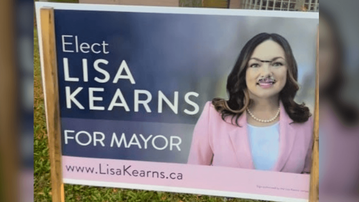 screenshot of Lisa Kearns' vandalized mayoral campaign sign
