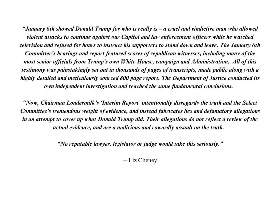 Screenshot of Liz Cheney's statement