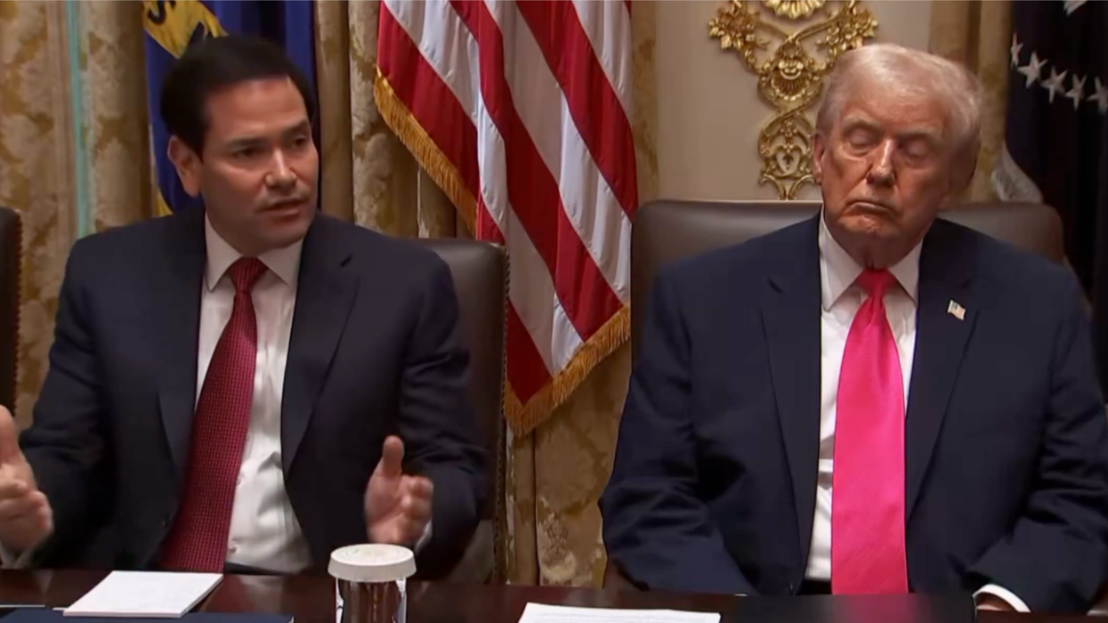 Screenshot of Marco Rubio and a sleeping Donald Trump