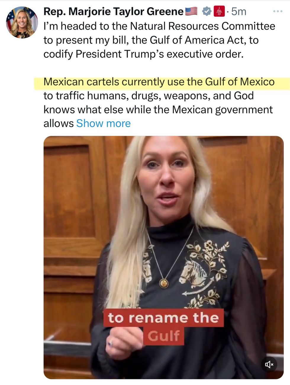 Screenshot of Marjorie Taylor Greene's post