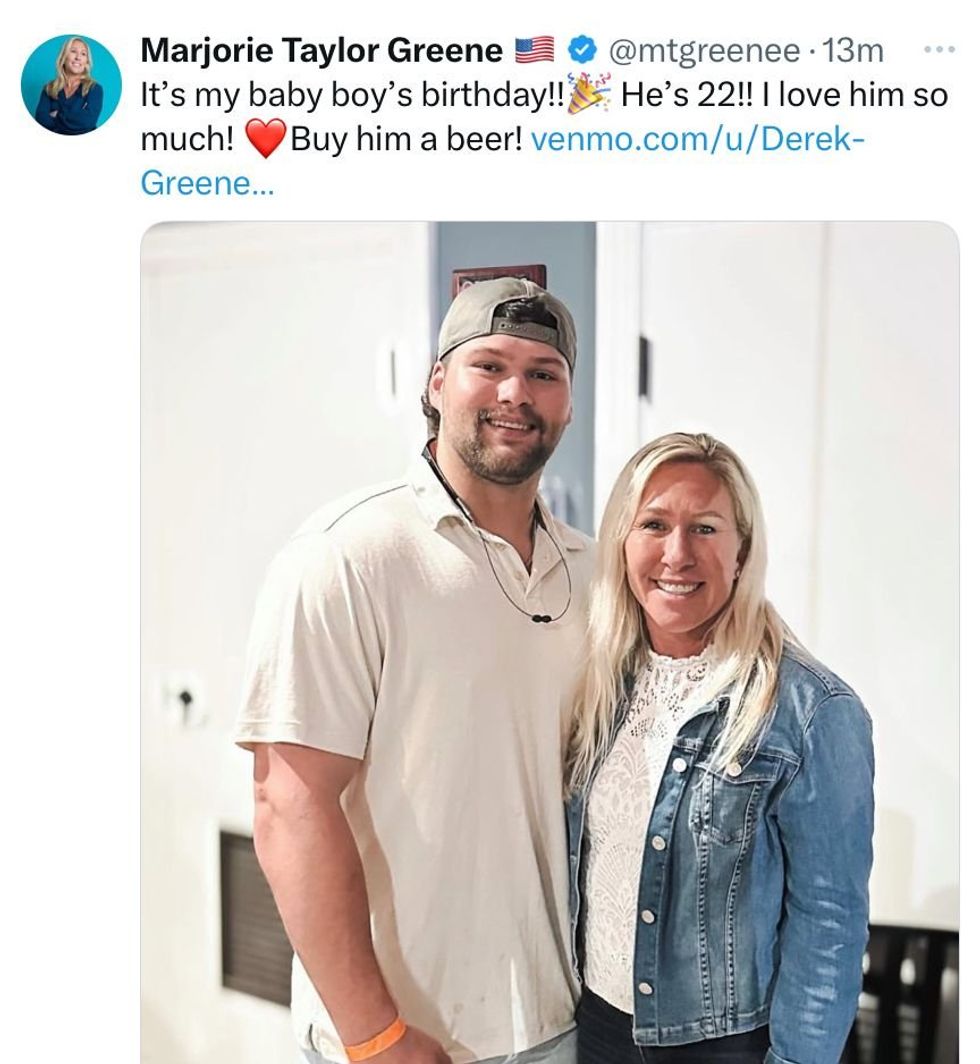 Screenshot of Marjorie Taylor Greene's post