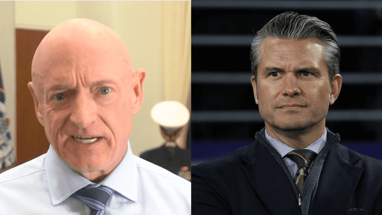 Screenshot of Mark Kelly; Pete Hegseth