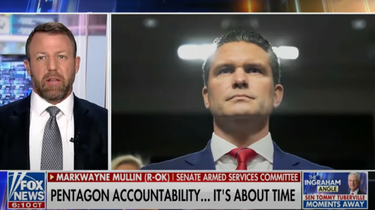 Screenshot of Markwayne Mullin discussing Pete Hegseth