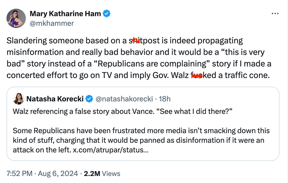 Screenshot of Mary Katharine Ham's reply to Natasha Korecki@