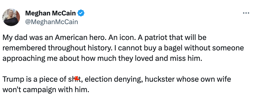 Screenshot of Meghan McCain's X post