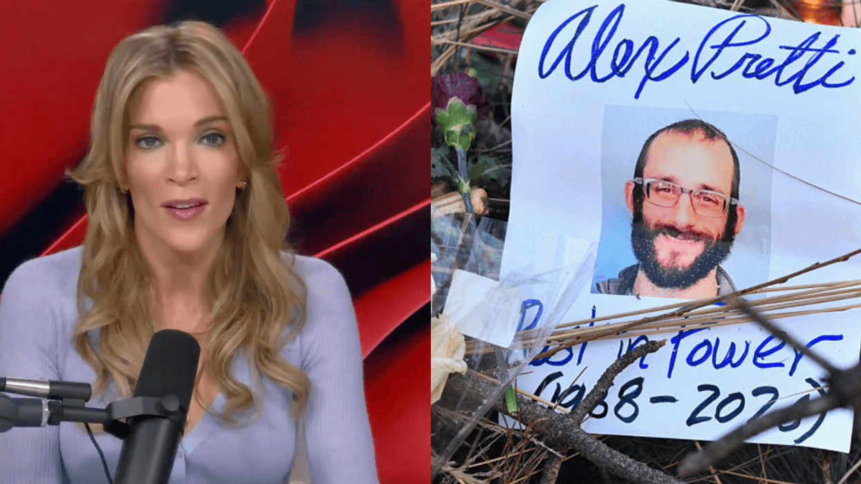 Screenshot of Megyn Kelly; Picture of Alex Pretti from memorial