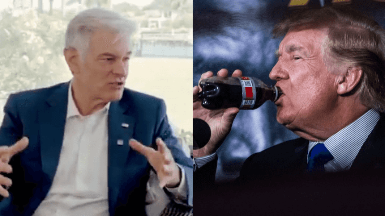 Screenshot of Mehmet Oz; Donald Trump Jr. drinking a Diet Coke