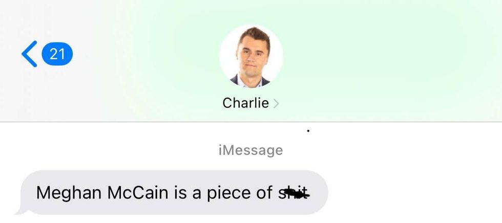 Screenshot of message Charlie Kirk sent Candace Owens about Meghan McCain