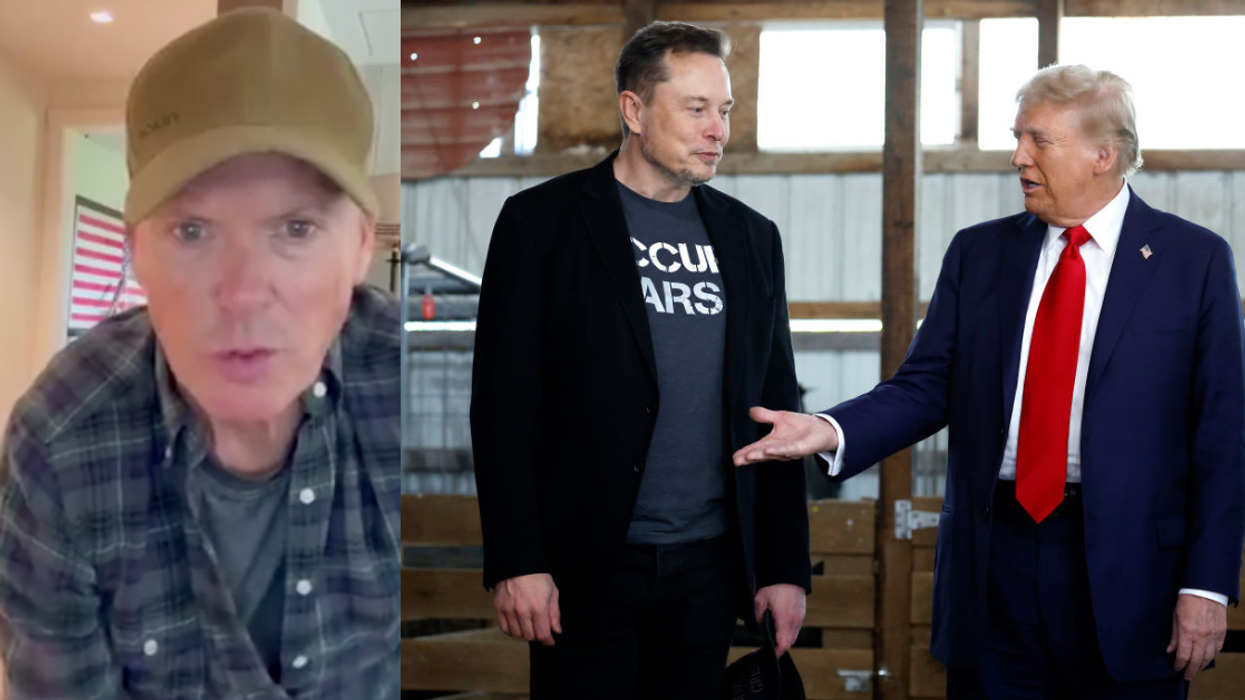 Screenshot of Michael Keaton; Elon Musk and Donald Trump