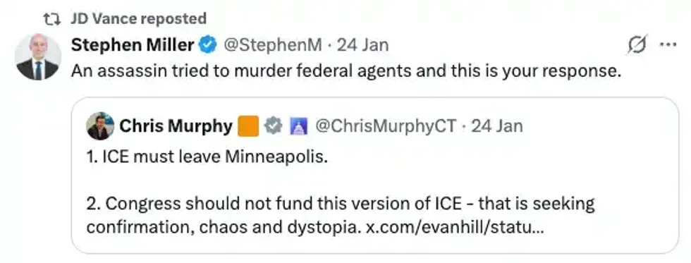 Screenshot of Miller's tweet that JD Vance retweeted