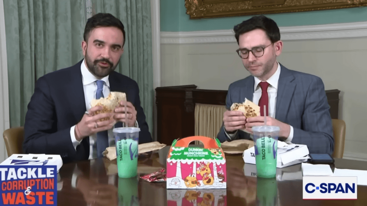 screenshot of mukbang with Zohran Mamdani and Sam Levine