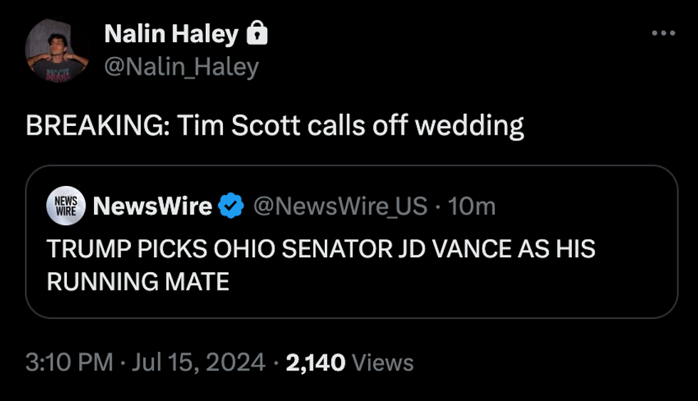 Screenshot of Nalin Haley's post