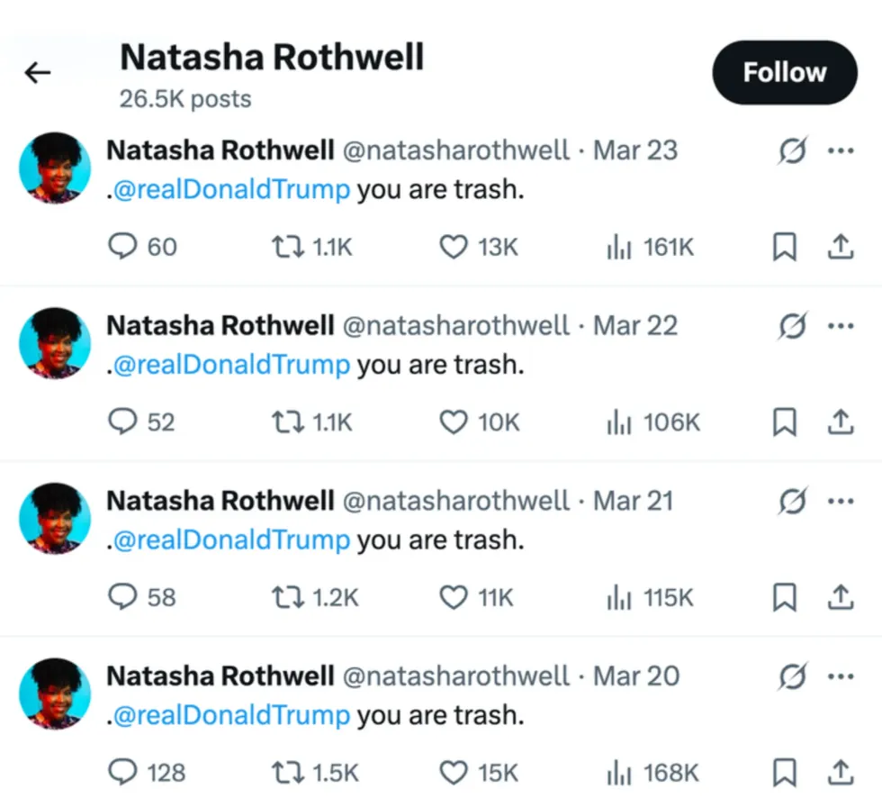 Screenshot of Natasha Rothwell's X activity