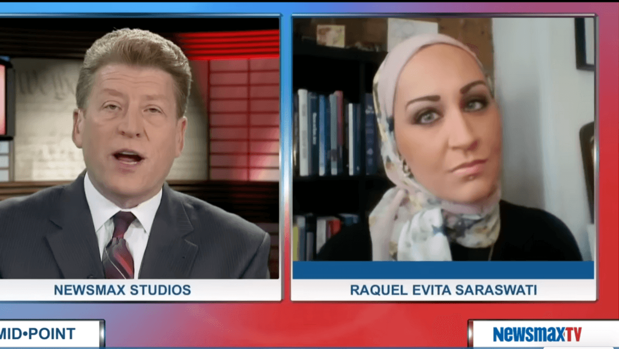 screenshot of Newsmax interview with Raquel Evita Saraswati