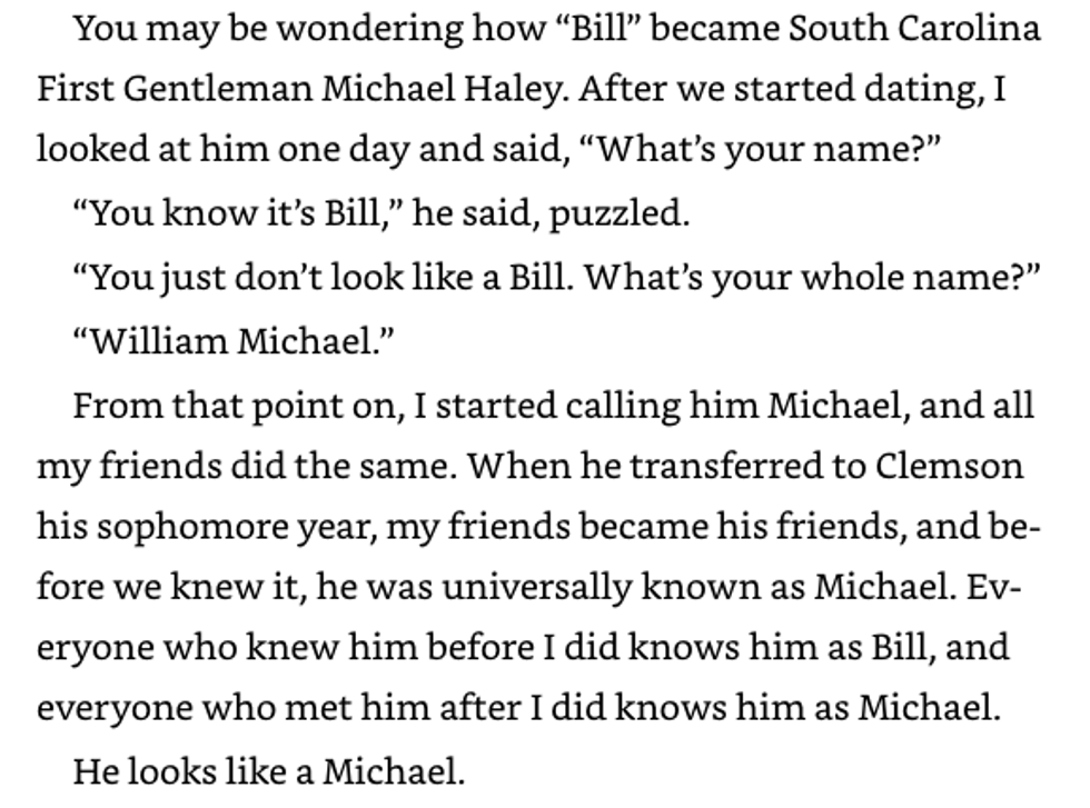 Screenshot of passage from Nikki Haley's memoir