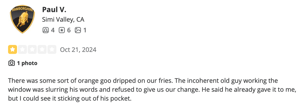 Screenshot of Paul V.'s Yelp review