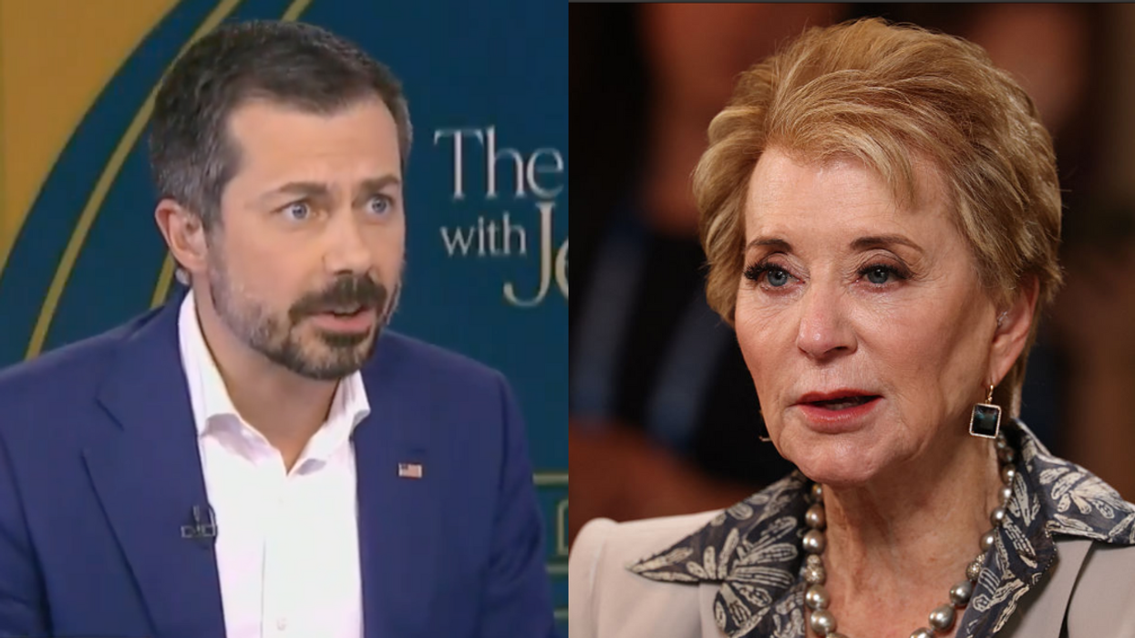 Screenshot of Pete Buttigieg; Linda McMahon