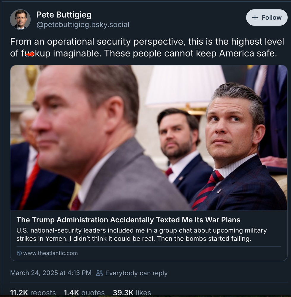 Screenshot of Pete Buttigieg's post