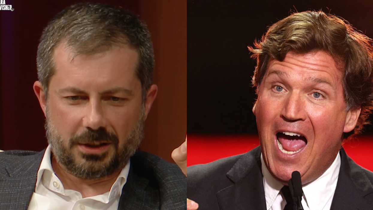 Screenshot of Pete Buttigieg; Tucker Carlson