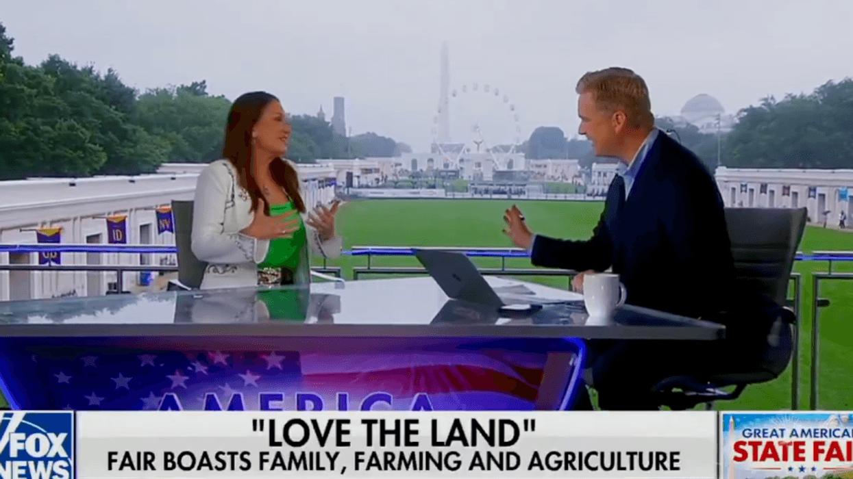 Screenshot of Peter Doocy and Fox host talking overlooking the Great American State Fair